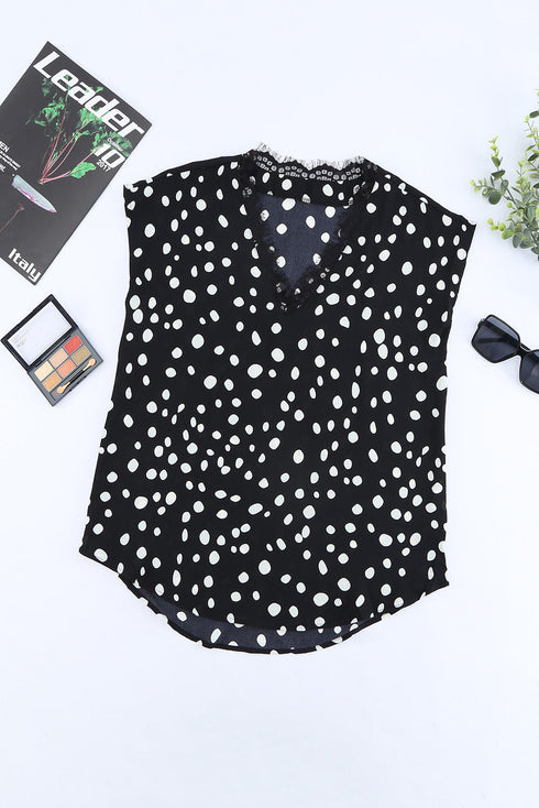 Floral Scalloped V Neck Short Sleeves Top